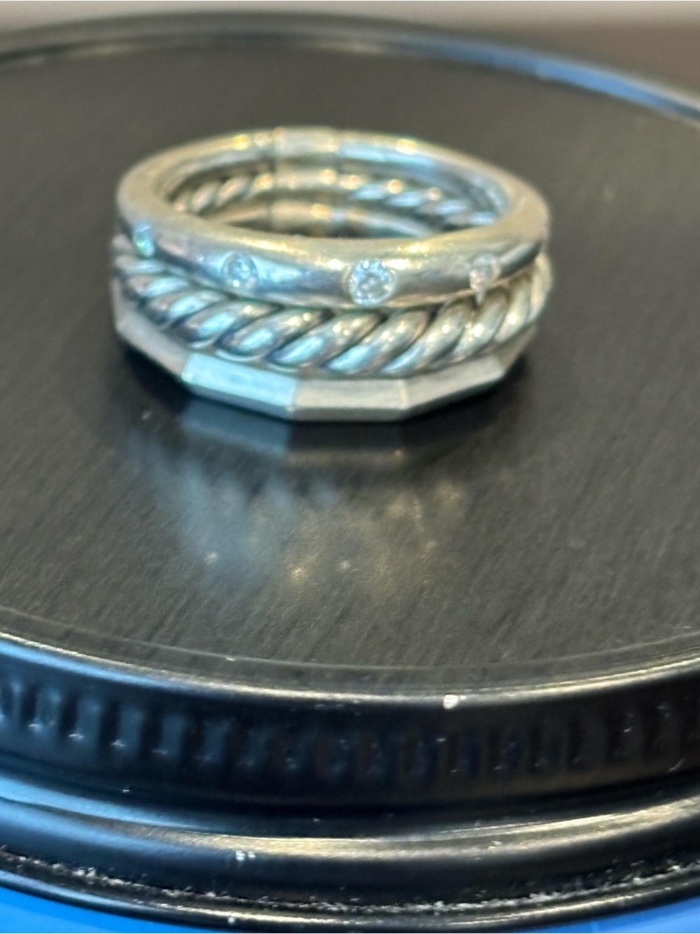David Yurman Sterling Silver Multi-Band and Diamond Ring